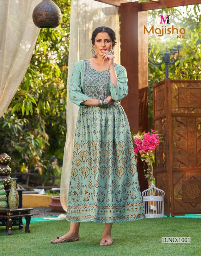 Majisha Nx Rangbaaz Rayon Printed Ethnic Wear Designer Long Kurti Collection